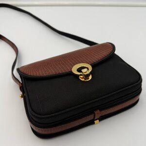 COLOMBO 1937 MILANO • Black Canvas w/ Brown Exotic Genuine LIZARD Made in ITALY